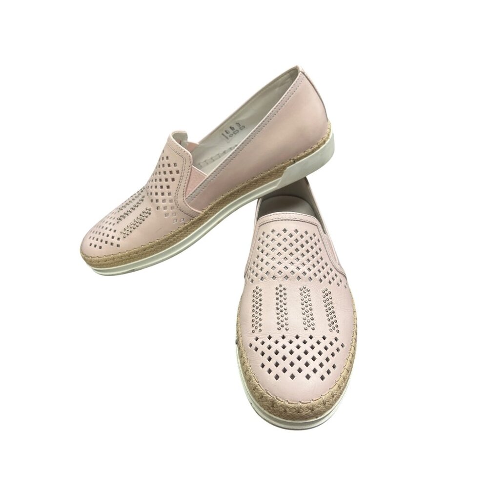 Tods Womens Pale Pink Leather Slip-On Espadrilles With Perforated and small Stud